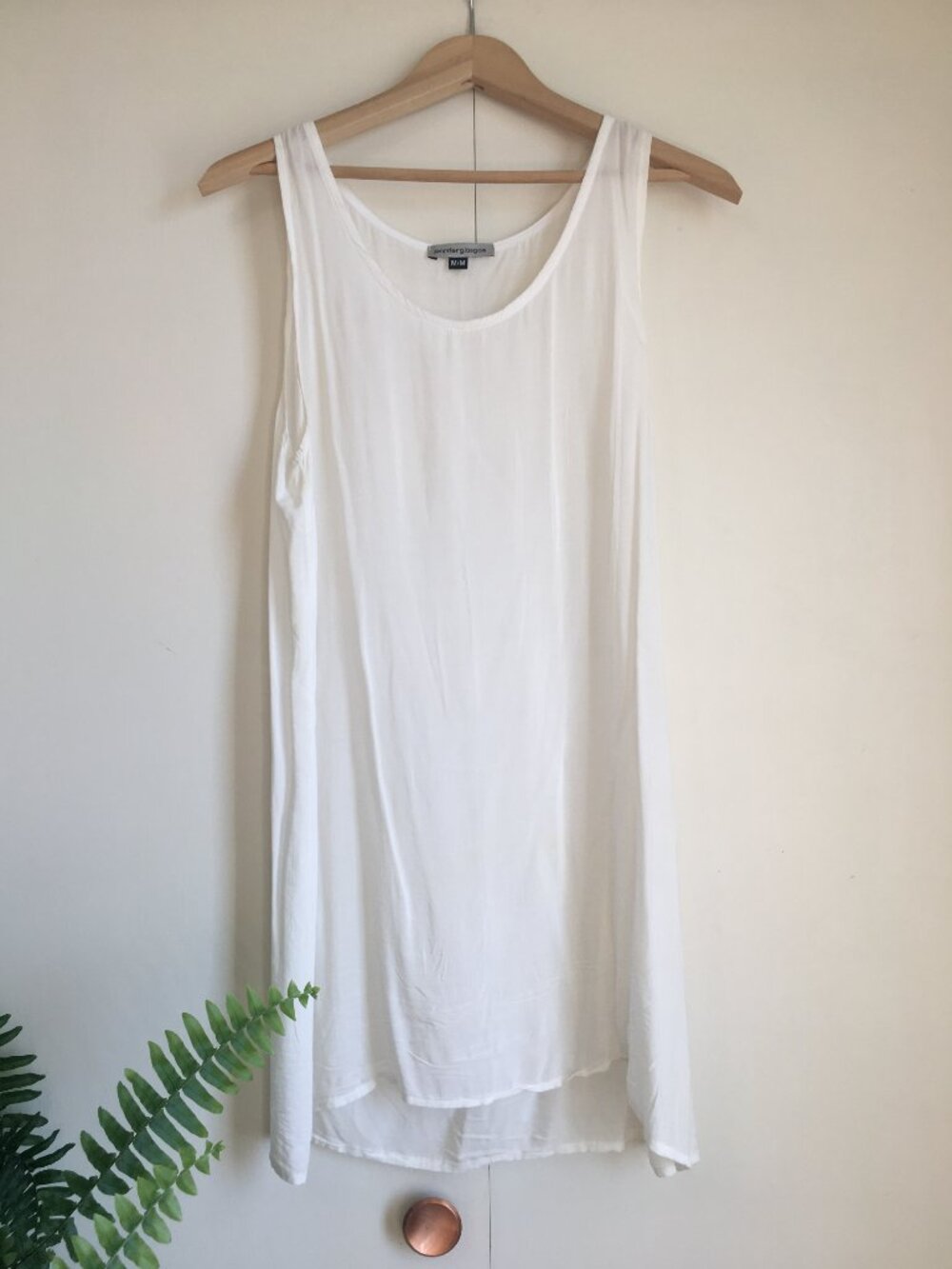Jennifer Glasgow Montreal White Lightweight Flowy Lagenlook Viscose Slip Dress